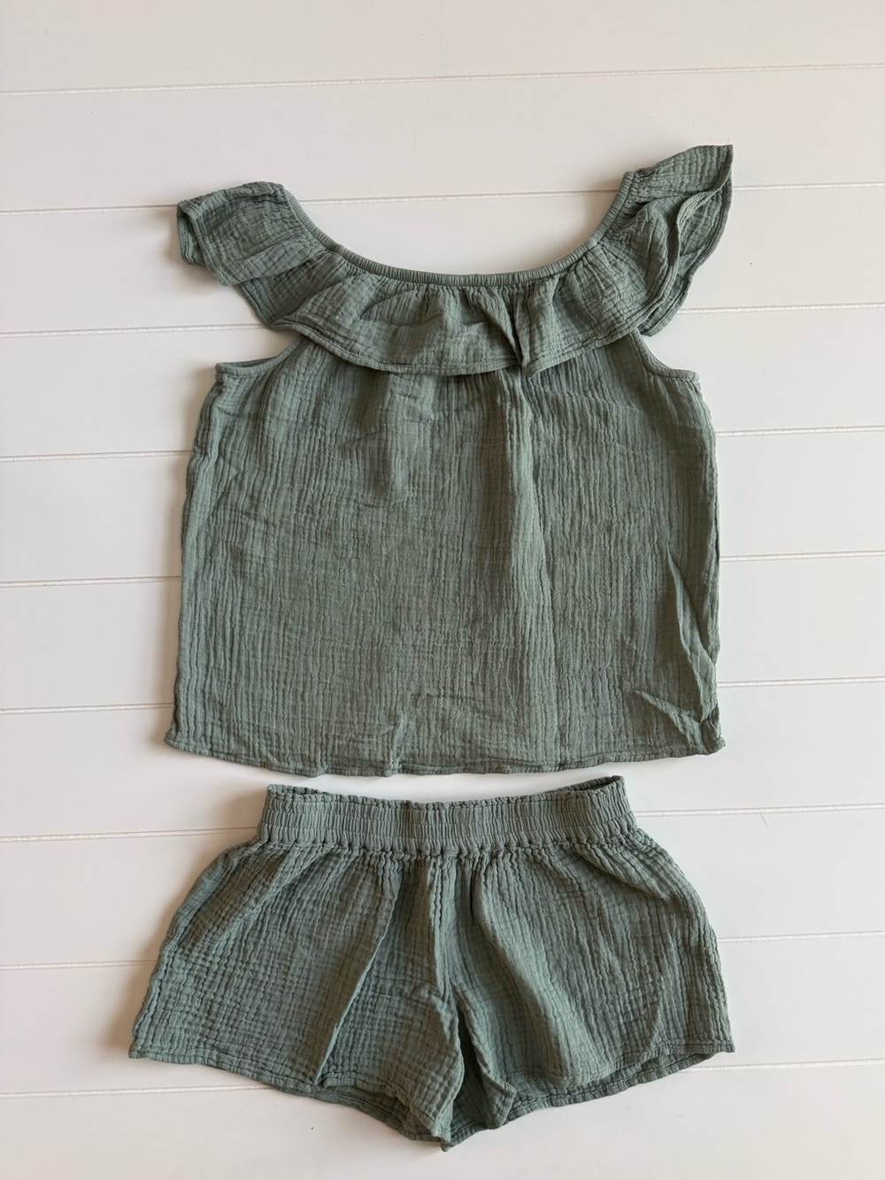 SO Sage Green Ruffle Tank & Elastic Waist Shorts Set